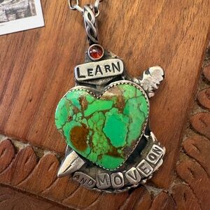 Sweet Bird Studio Learn and Move On Green Turquoise sterling silver necklace